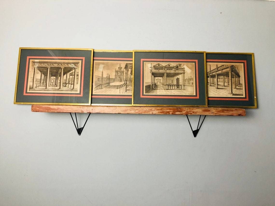 Antique Set Of 4 Henricus Hondius Linea Perspective 17th Century Engravings Renaissance Drawing Plans Rare Framed Prints (L)