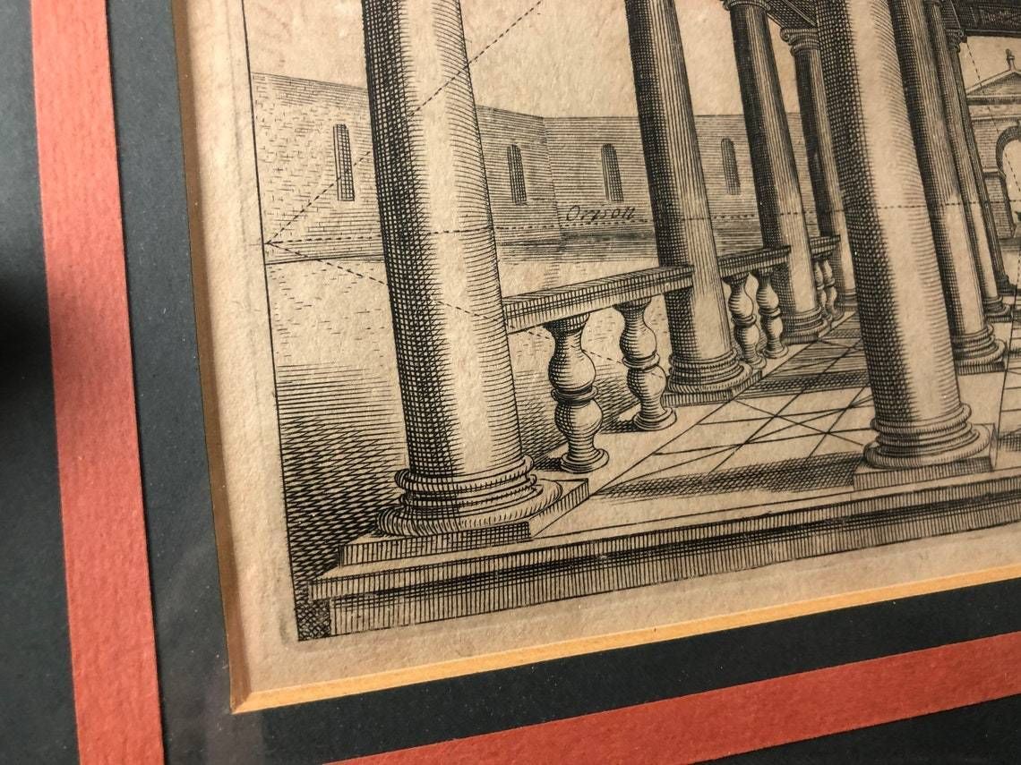 Antique Set Of 4 Henricus Hondius Linea Perspective 17th Century Engravings Renaissance Drawing Plans Rare Framed Prints (L) photo Art
