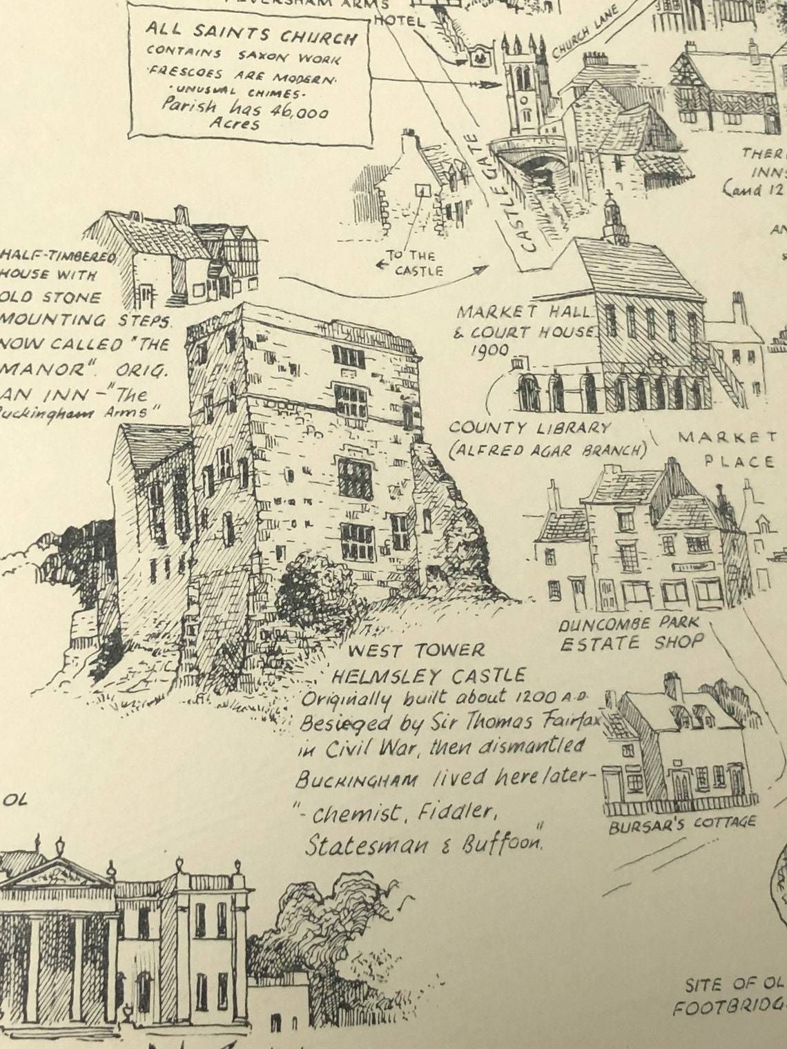 Helmsley Rievaulx And Kirkdale York 1958 Map Sketch Rare E Gower Print History Historical Drawing In Hogarth Frame (Ll) photo 136.0