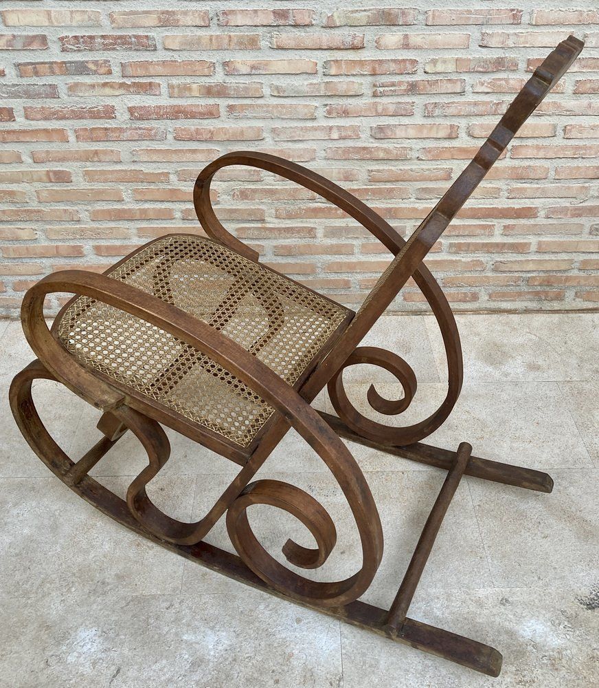 20th Century Art Deco Bentwood Rocking Chairs With Reed Seats, Set Of 2 photo 2384.0