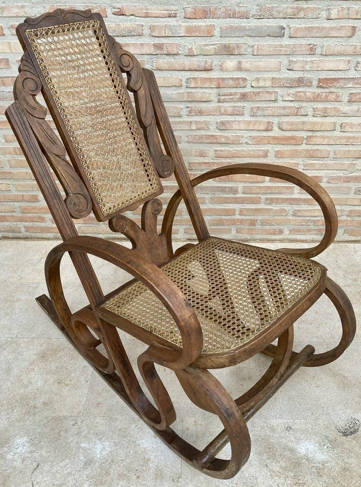 20e Eeuwse Art Deco Schommelstoel Met Gebogen Hout En Rieten Zitting, Set Van 2 photo buy