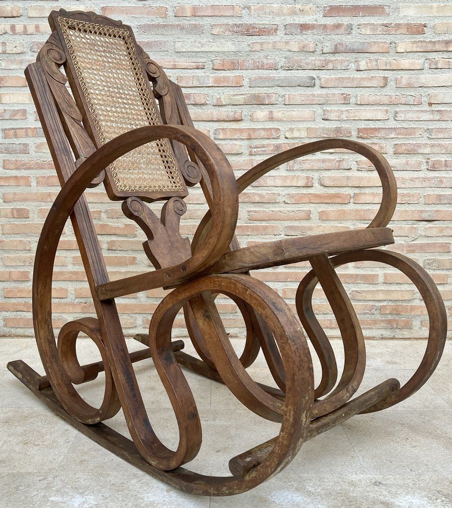photo furniture 20th Century Art Deco Bentwood Rocking Chairs With Reed Seats, Set Of 2