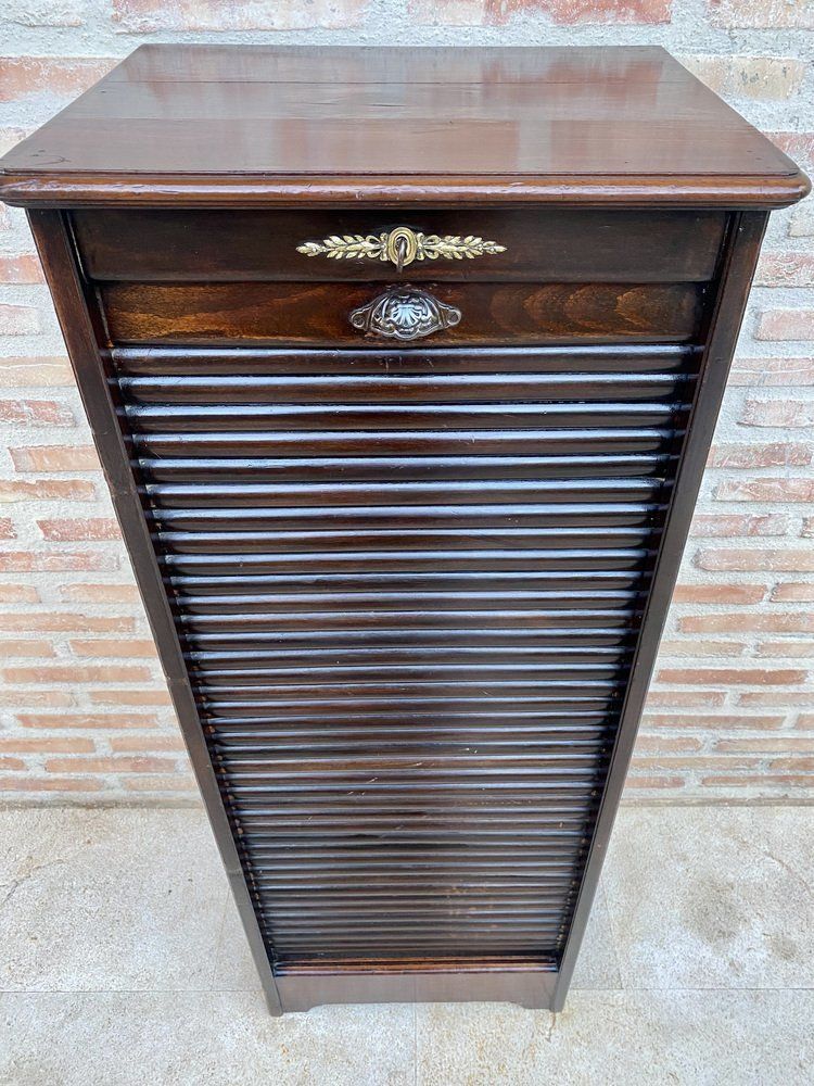 Early 20th Century Filing Cabinet With One Roller Louver Door & Eight Shelves photo furniture