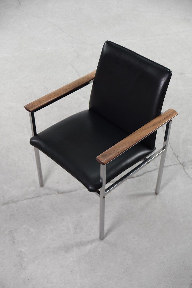 Meubels Mid Century Scandinavische Zwartleren Fauteuils Door Sigvard Bernadotte Voor France & Søn, Jaren 1960, Set Van 2 photo