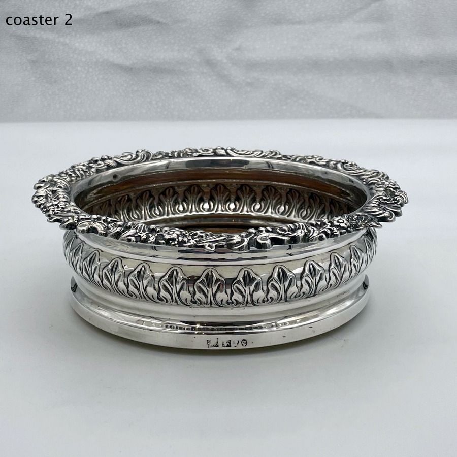 Early 19th Century Antique George III Sterling Silver Pair Wine Coasters Sheffield 1819 S C Younge & Co photo vinterior