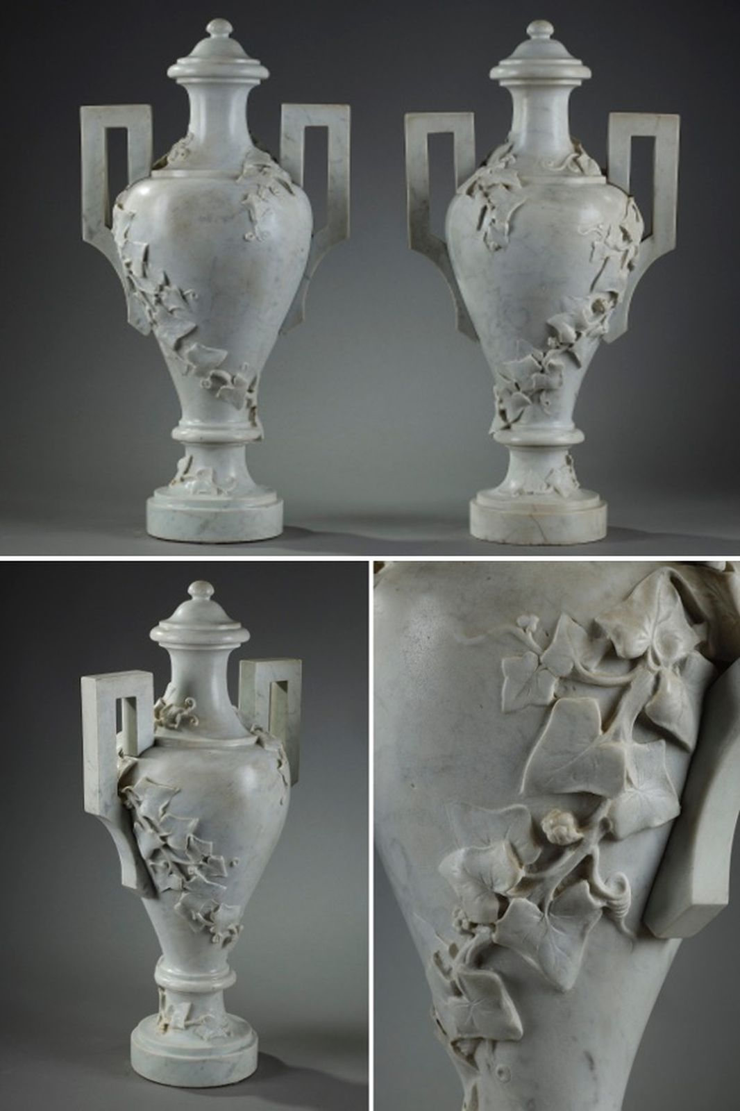 Pair Of White Marble Vases, 19th Century
