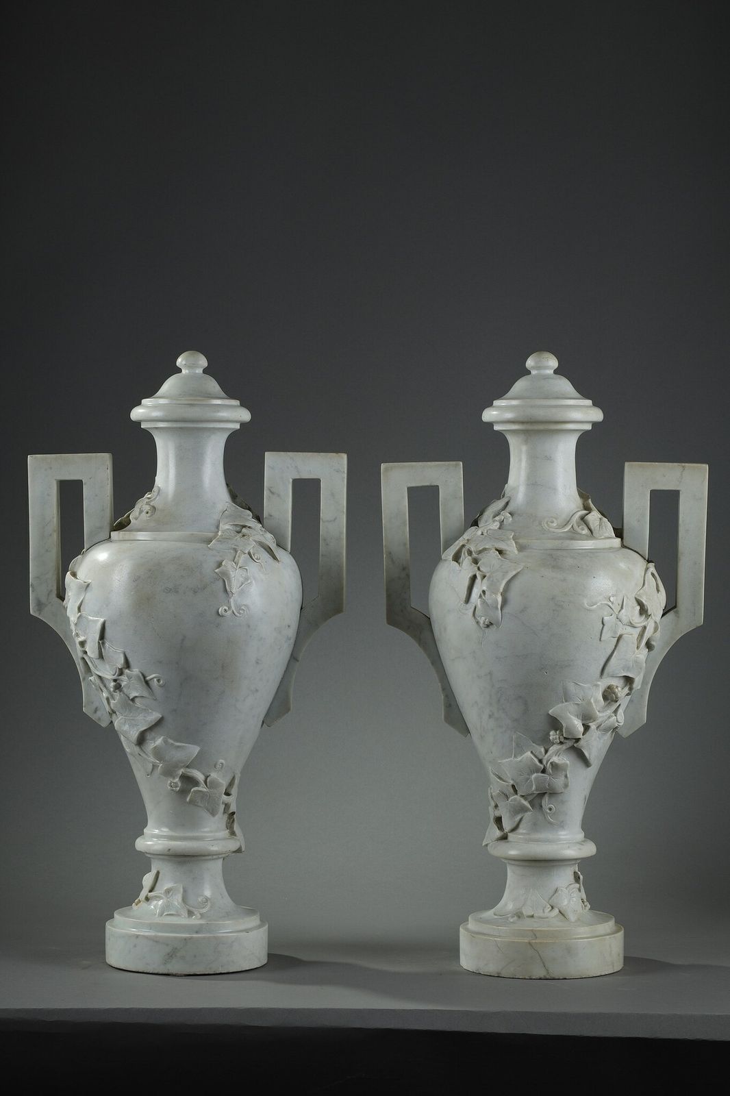 Pair Of White Marble Vases, 19th Century photo furniture