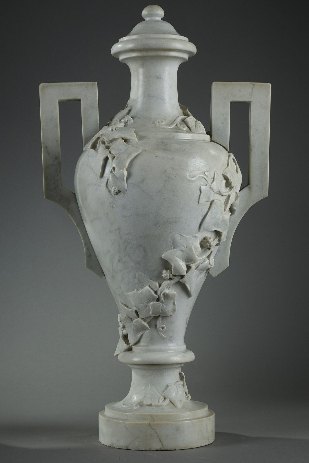 Pair Of White Marble Vases, 19th Century photo vintage