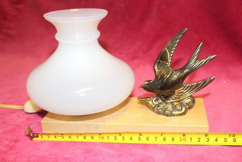 Antique Bronze French Table Desk Light Paris Chateau Onyx + Opaline Glass 1920s photo vinterior