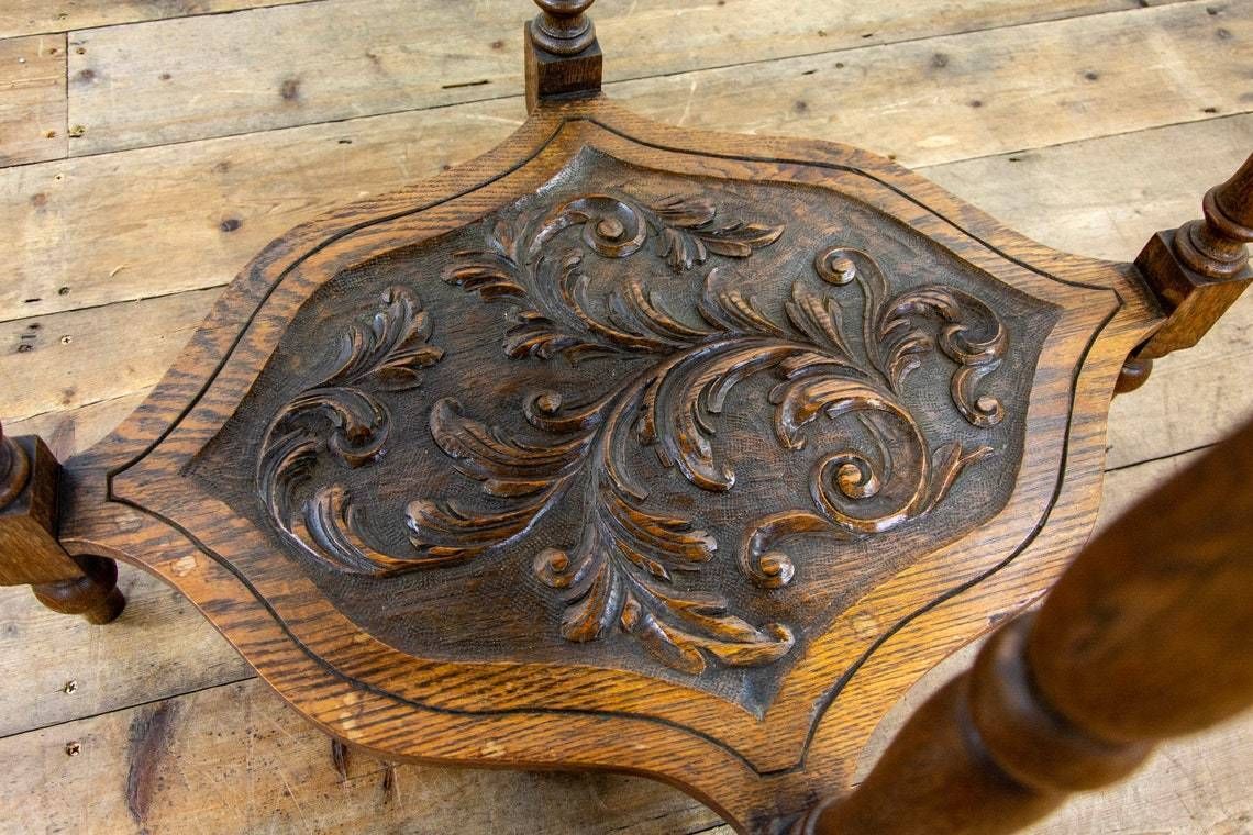 Unusual Antique Carved Oak Side Table  Antique Side Table  Antique Carved Tables  Console Table photo vinterior