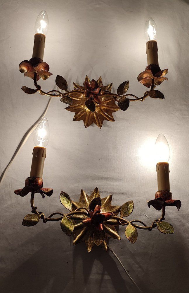 713.0 Golden Wrought Iron Spain 1940s Set Of 2 photo