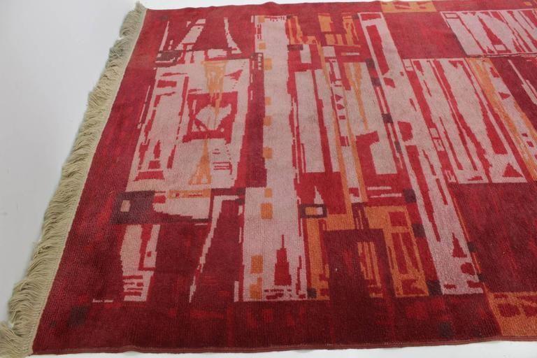 Czechoslovakian Geometric Rug Carpet, 1950s photo Textiles