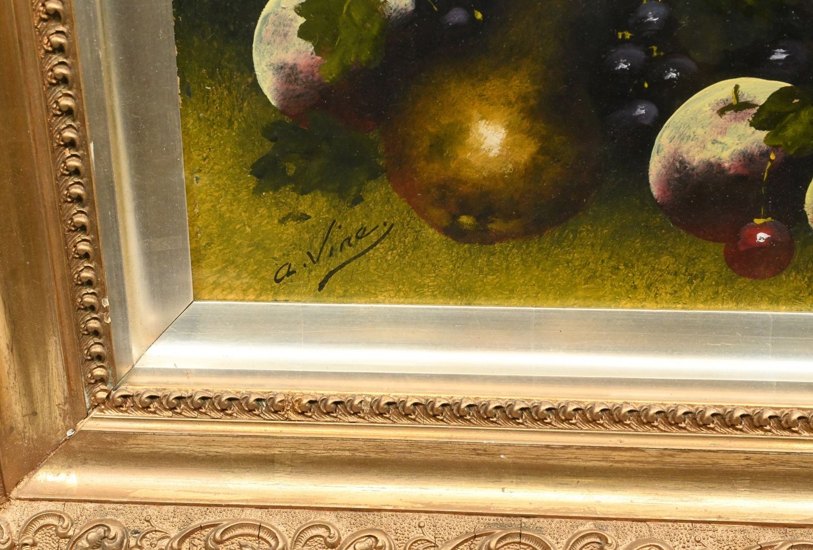 Pair French Still Life Oil Paintings Horn Of Plenty Signed photo for sale
