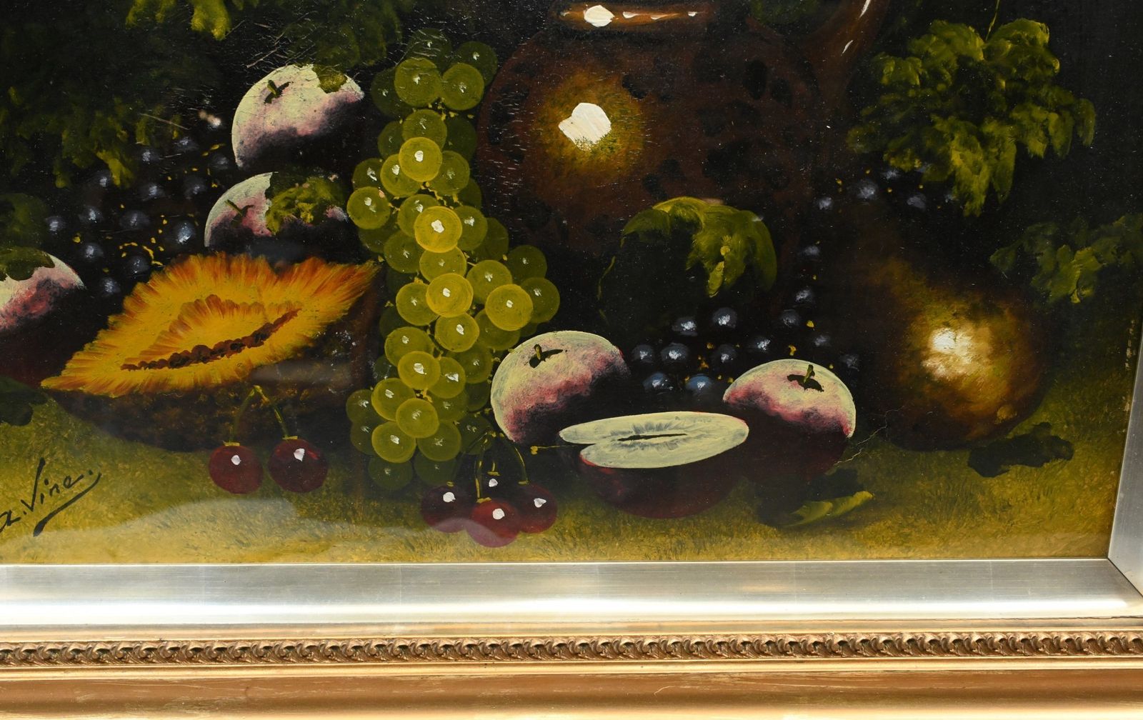 Art Pair French Still Life Oil Paintings Horn Of Plenty Signed photo