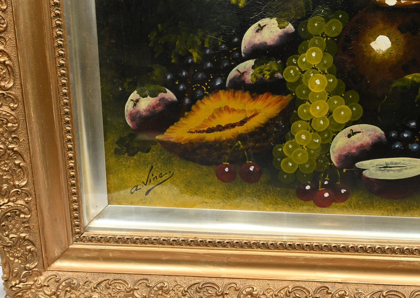 950.0 Pair French Still Life Oil Paintings Horn Of Plenty Signed photo