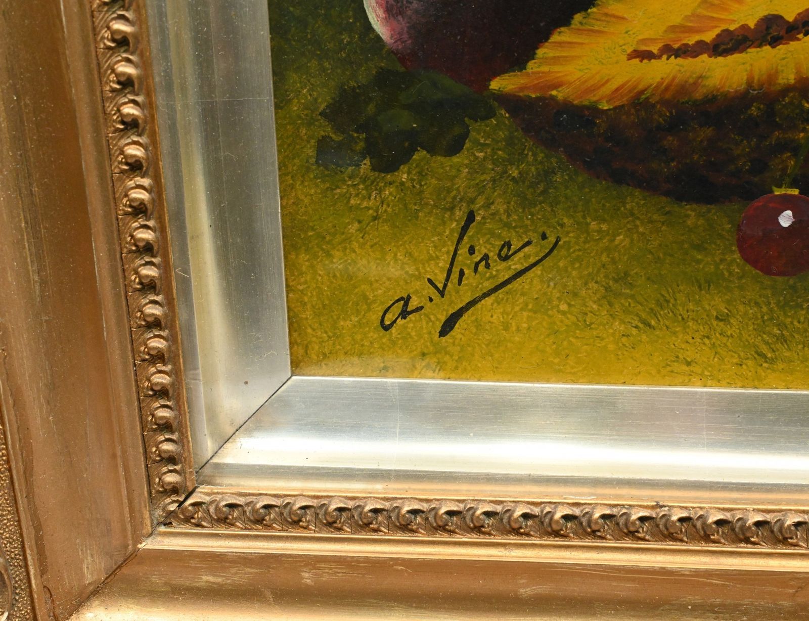 photo vintage Pair French Still Life Oil Paintings Horn Of Plenty Signed