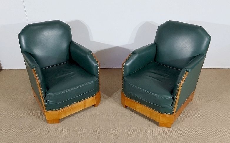Pair Of Art Deco Armchairs In Solid Cherry, 1st Part Of The 20th Century
