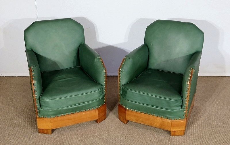 Pair Of Art Deco Armchairs In Solid Cherry, 1st Part Of The 20th Century