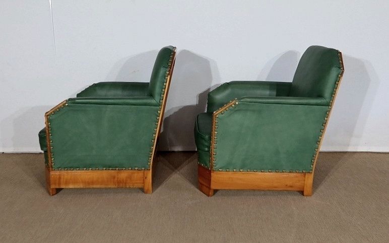 Pair Of Art Deco Armchairs In Solid Cherry, 1st Part Of The 20th Century photo for sale