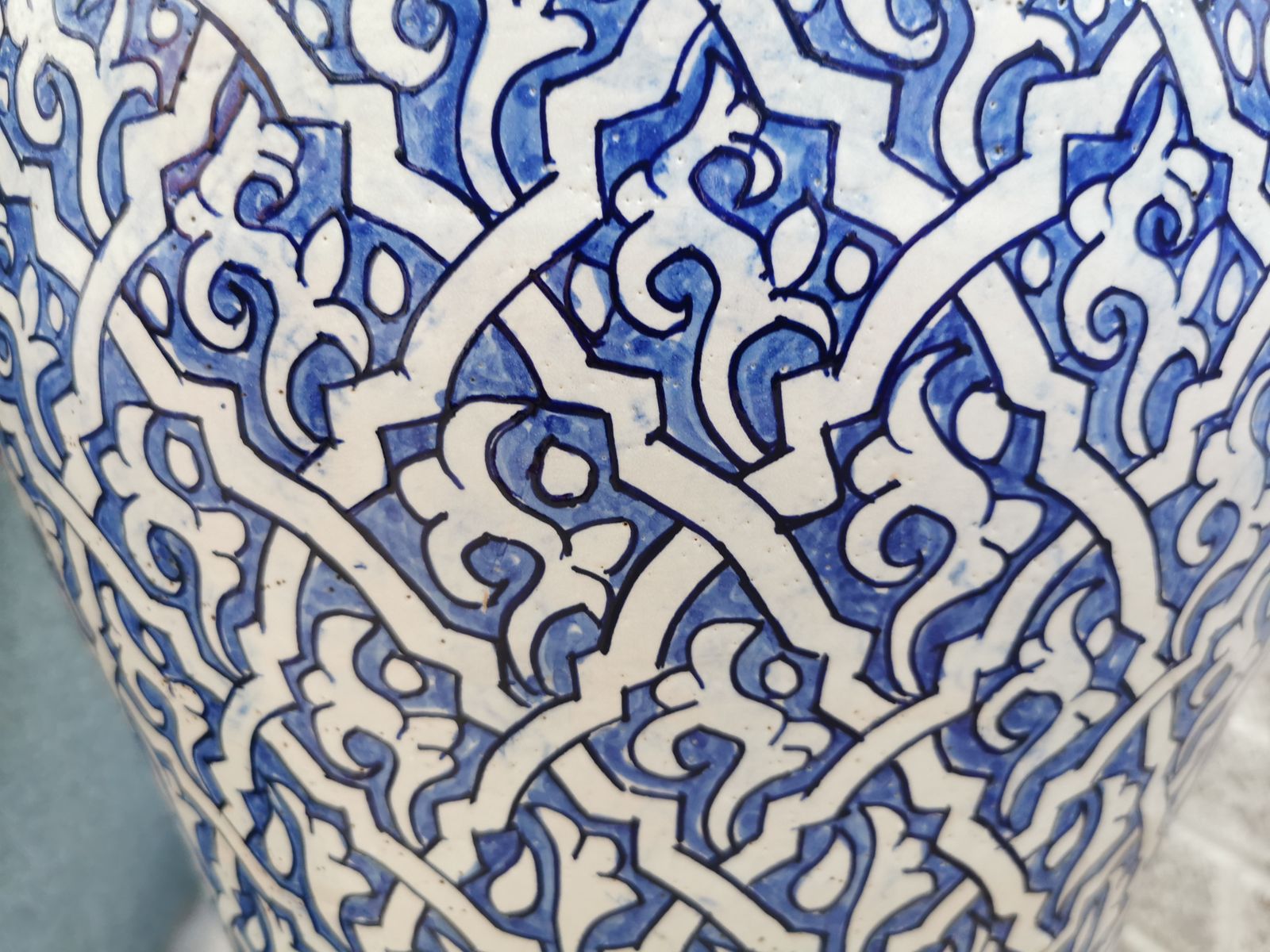 Antique Handmade Moroccan Vase. Large Pottery Blue Of Fez. Free Shipping To Uk. photo vinterior