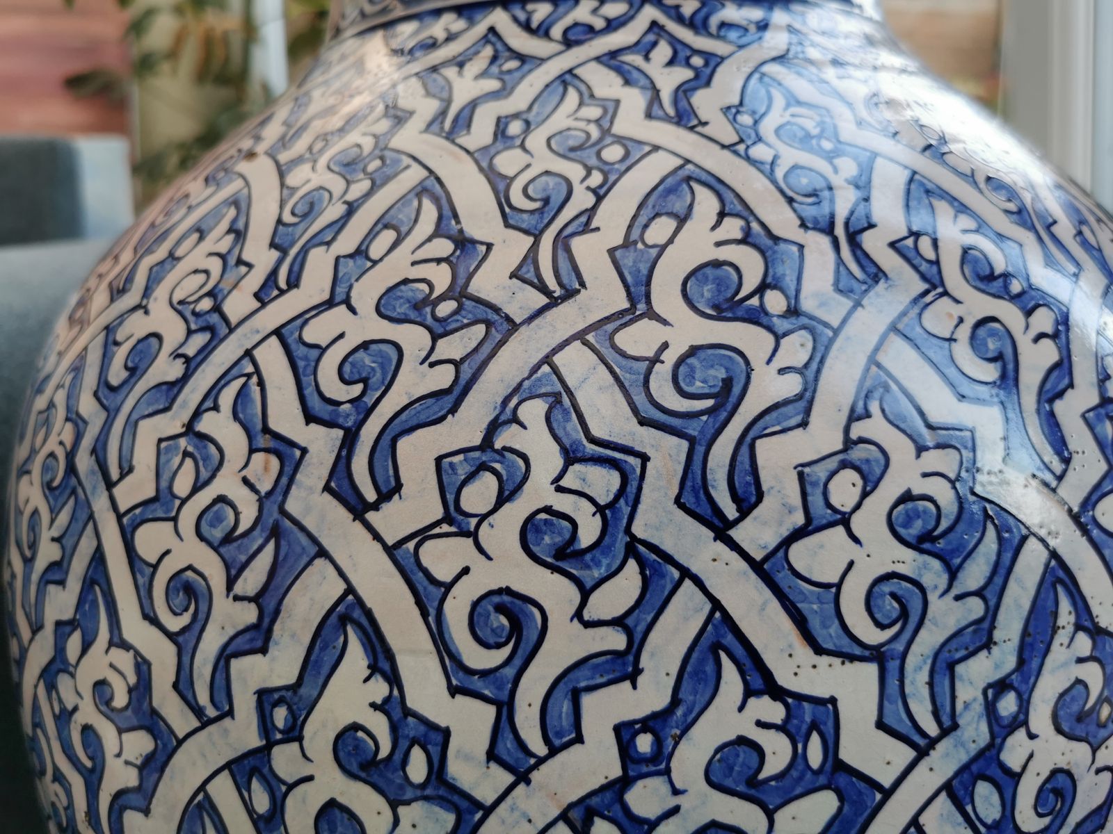Antique Handmade Moroccan Vase. Large Pottery Blue Of Fez. Free Shipping To Uk. photo buy
