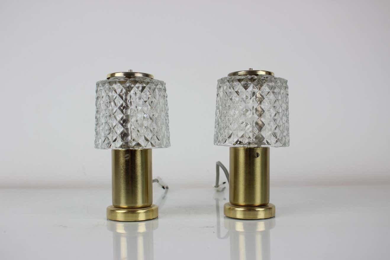 Midcentury Gold Table Lamps, Kamenický šenov, Preciosa, 1970s photo for sale