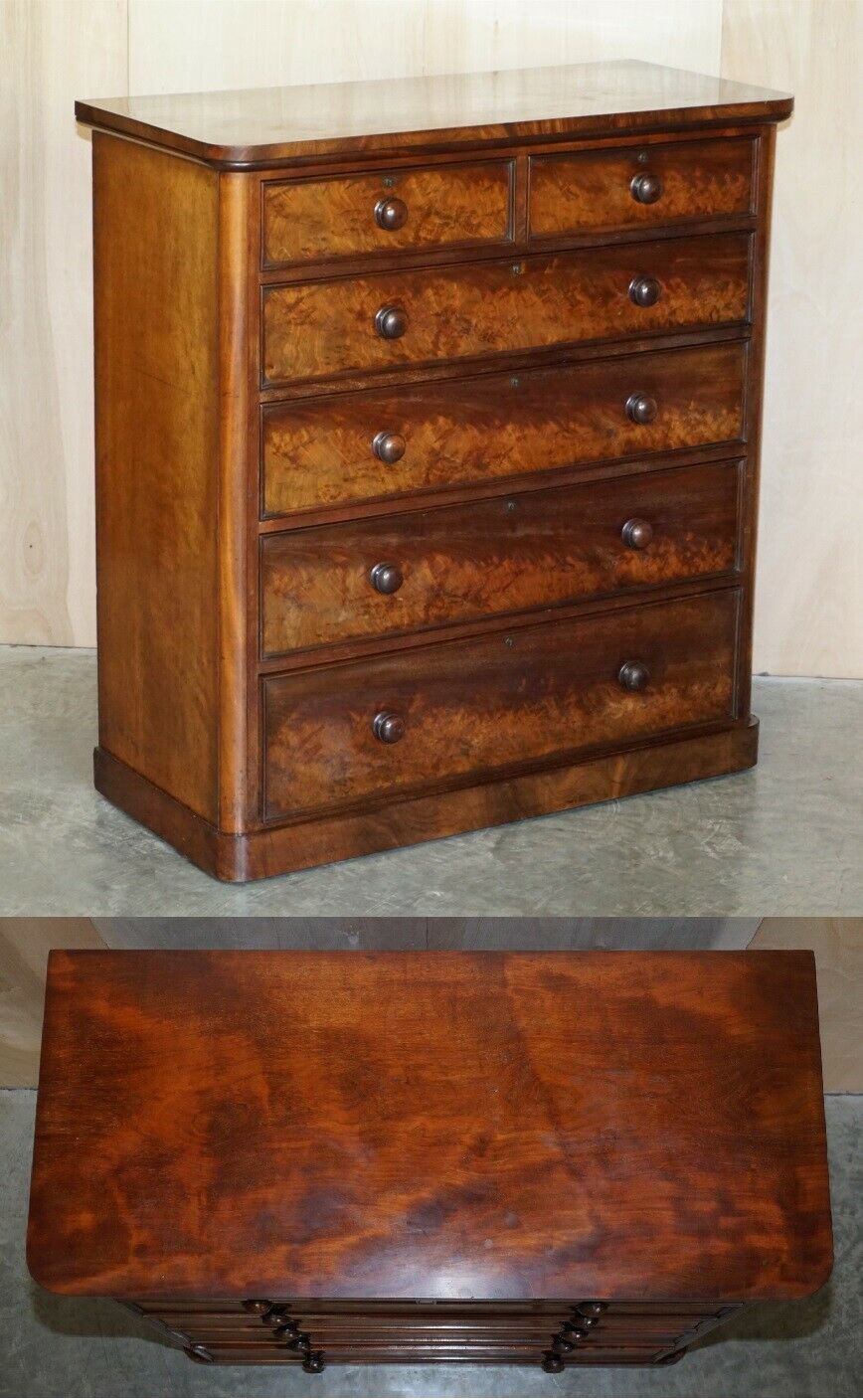 Antique Victorian Flamed Mahogany Two Over Four Chest Of Drawers Timber Patina