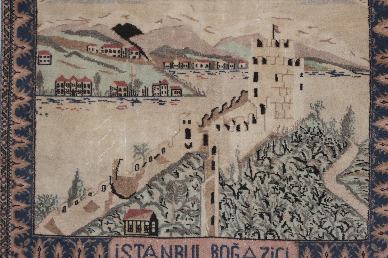1970 Vintage Pictorial Village Turkish Tapestry  130 X 155 Cm photo vintage