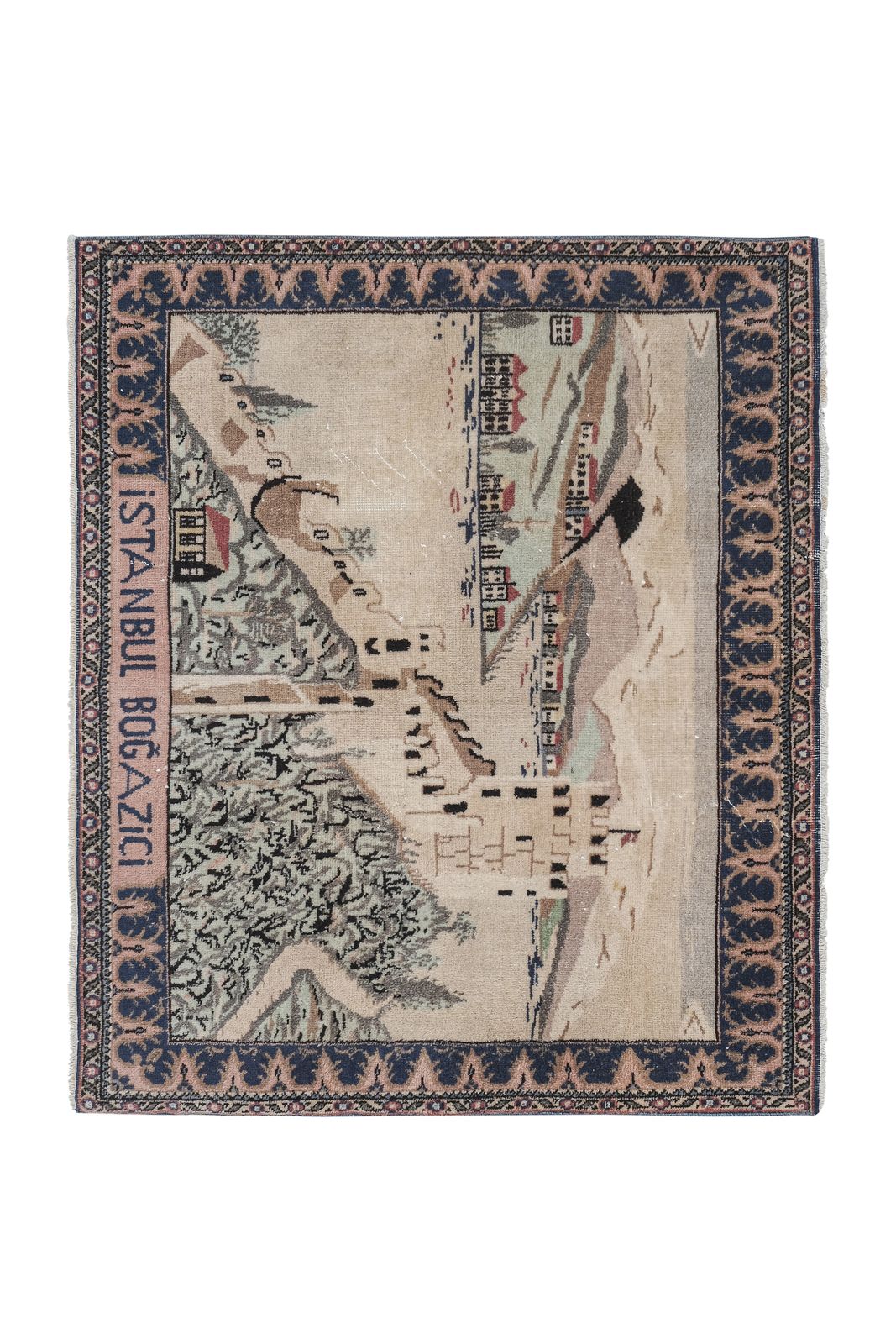 1970 Vintage Pictorial Village Turkish Tapestry  130 X 155 Cm photo furniture