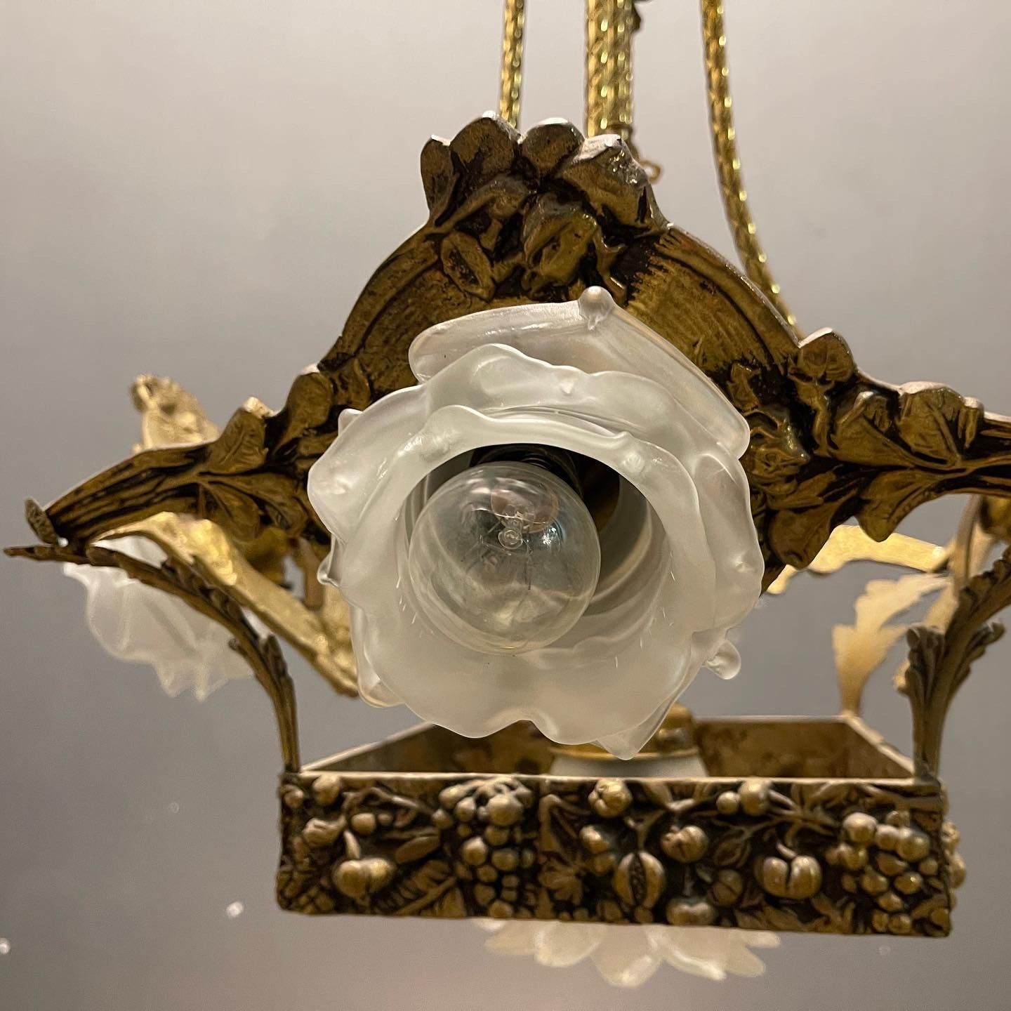 Italian Liberty Murano Glass Flower Chandelier photo vintage