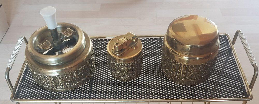 Brass Smoking Set With Putti Relief From Erhard & Sons, 1960s, Set Of 4 photo for sale
