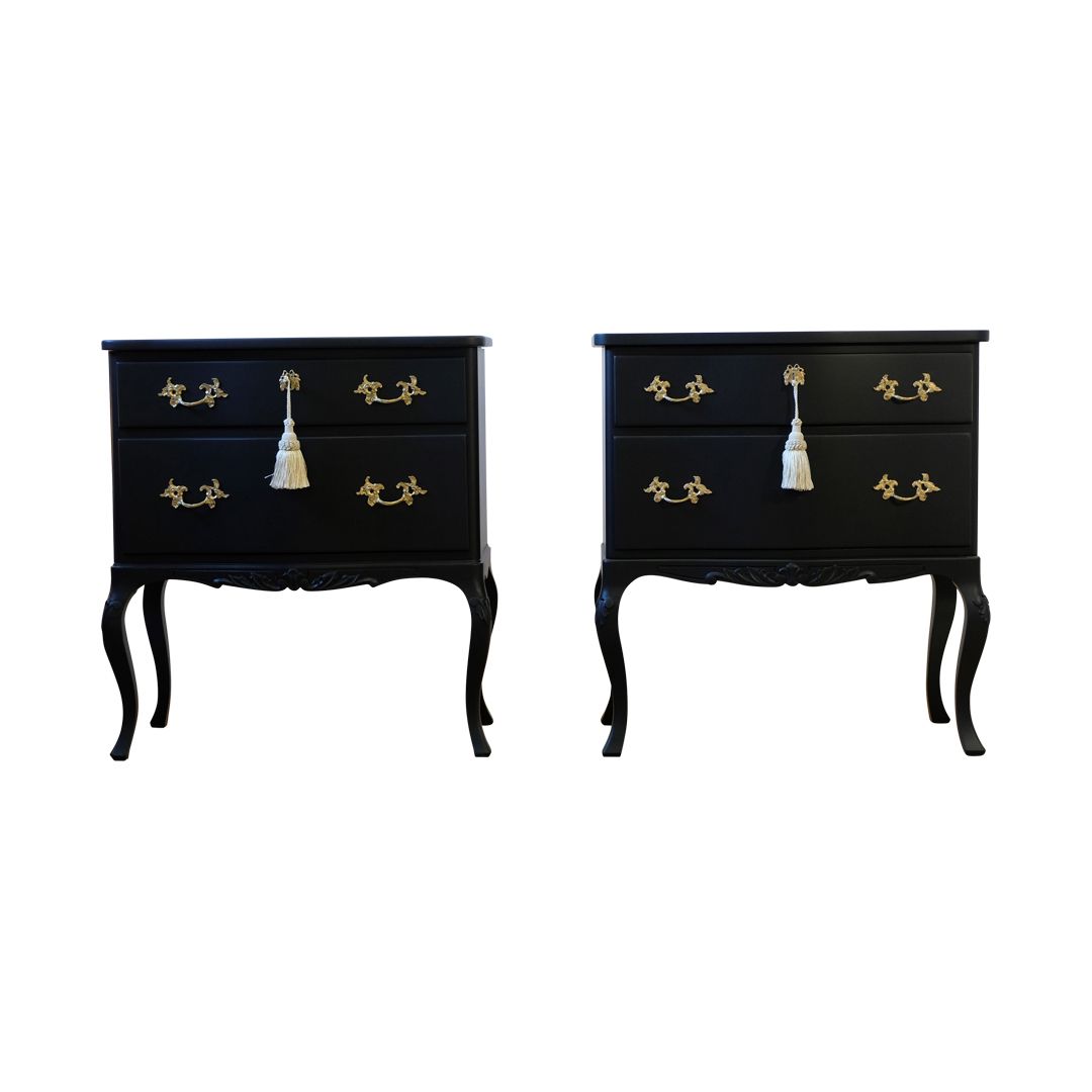 Rococo Style Chest With 2 Drawers And Modern Flat Black Finish   Pair