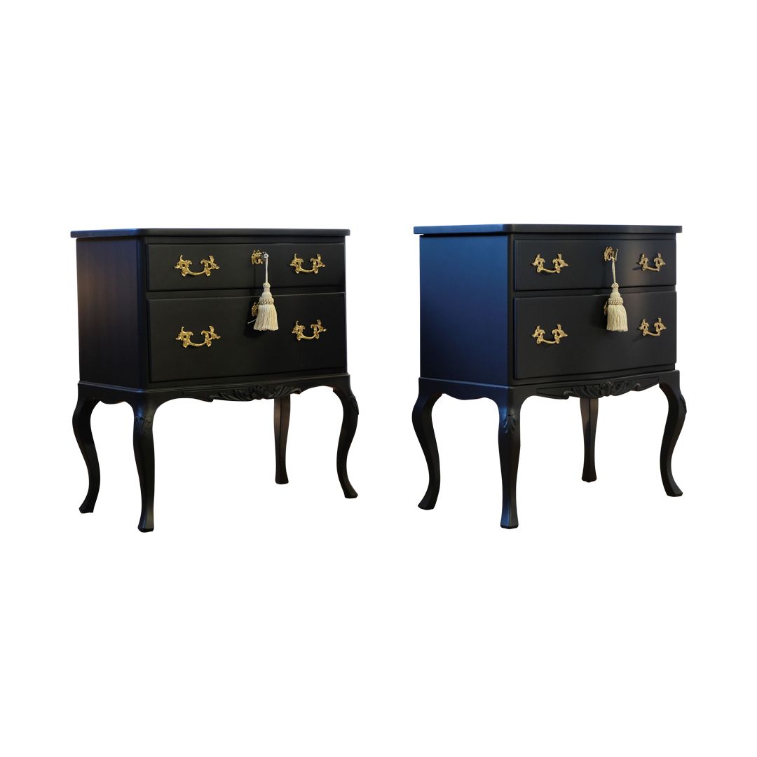 Rococo Style Chest With 2 Drawers And Modern Flat Black Finish   Pair photo Furniture