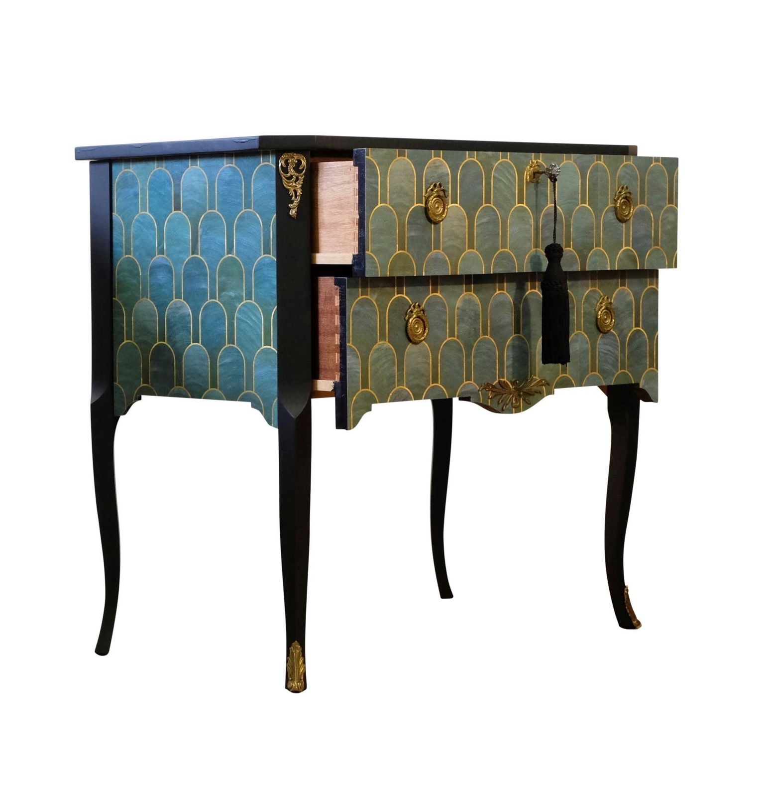 Gustavian Style Commode With Art Deco Green & Gold Design photo 1900.0
