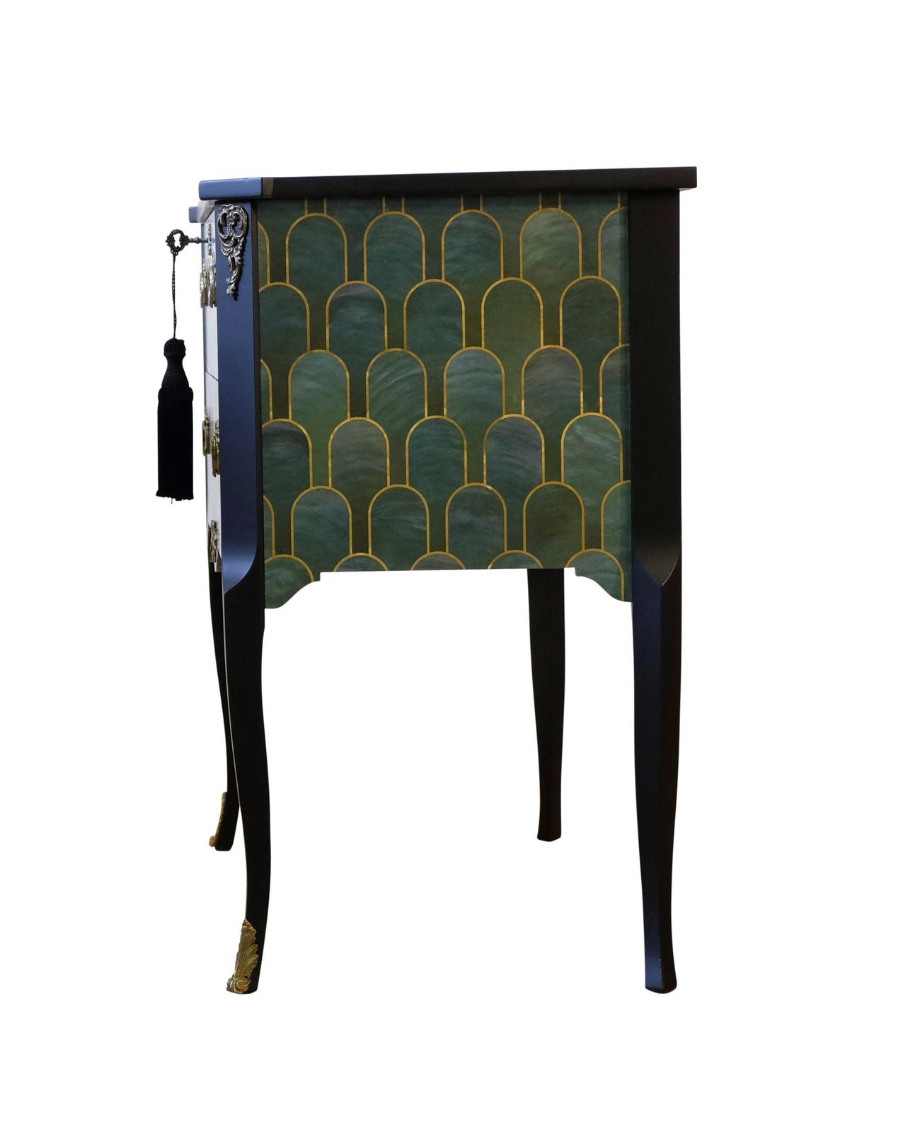 Gustavian Style Commode With Art Deco Green & Gold Design photo vintage