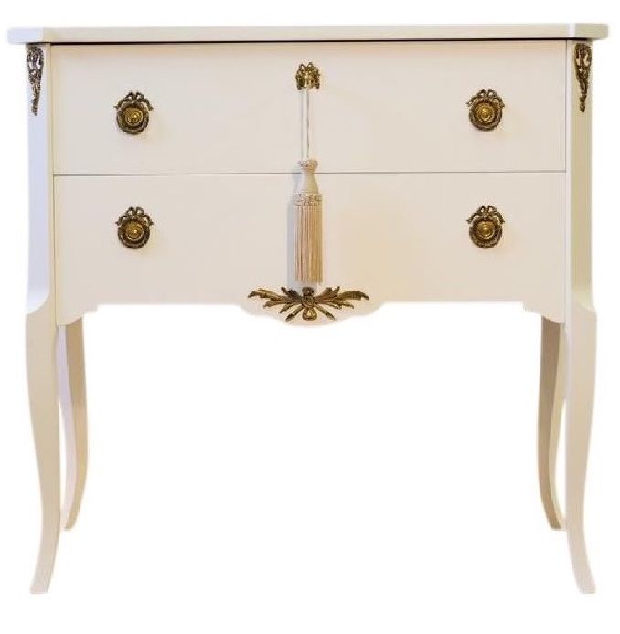 Gustavian Style Commode In Antique White With Brass Details