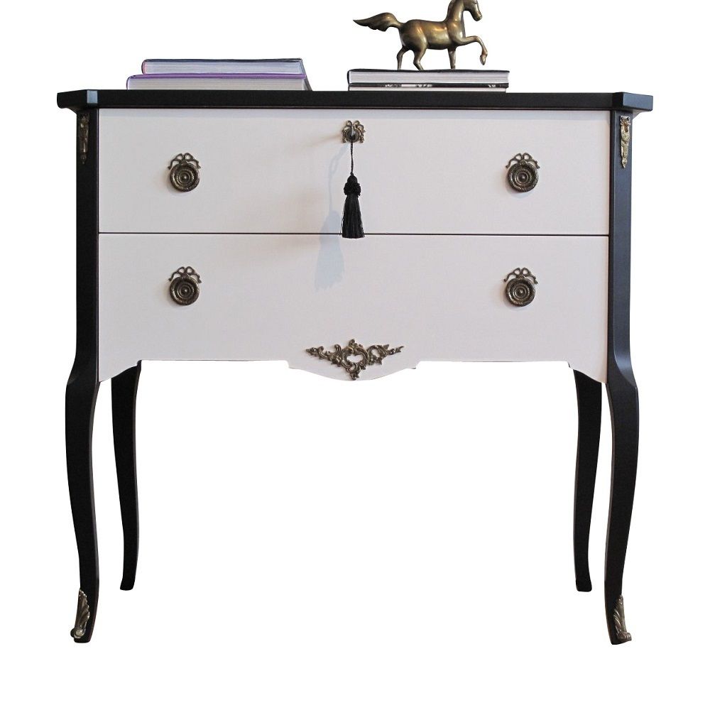 Gustavian Style Commode In Coco Chanel White With Black Details & Brass Details photo 1899.98