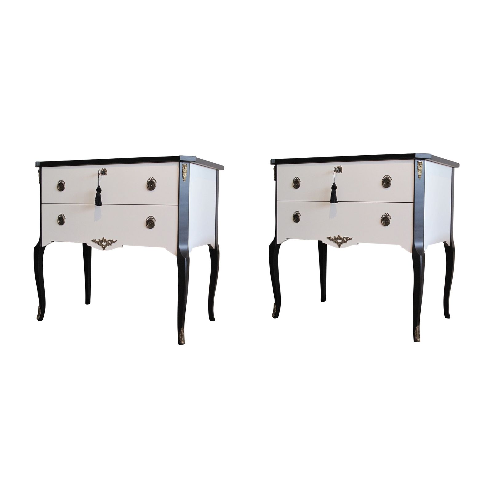 Gustavian Style Commode In Coco Chanel White With Black Details & Brass Details photo for sale