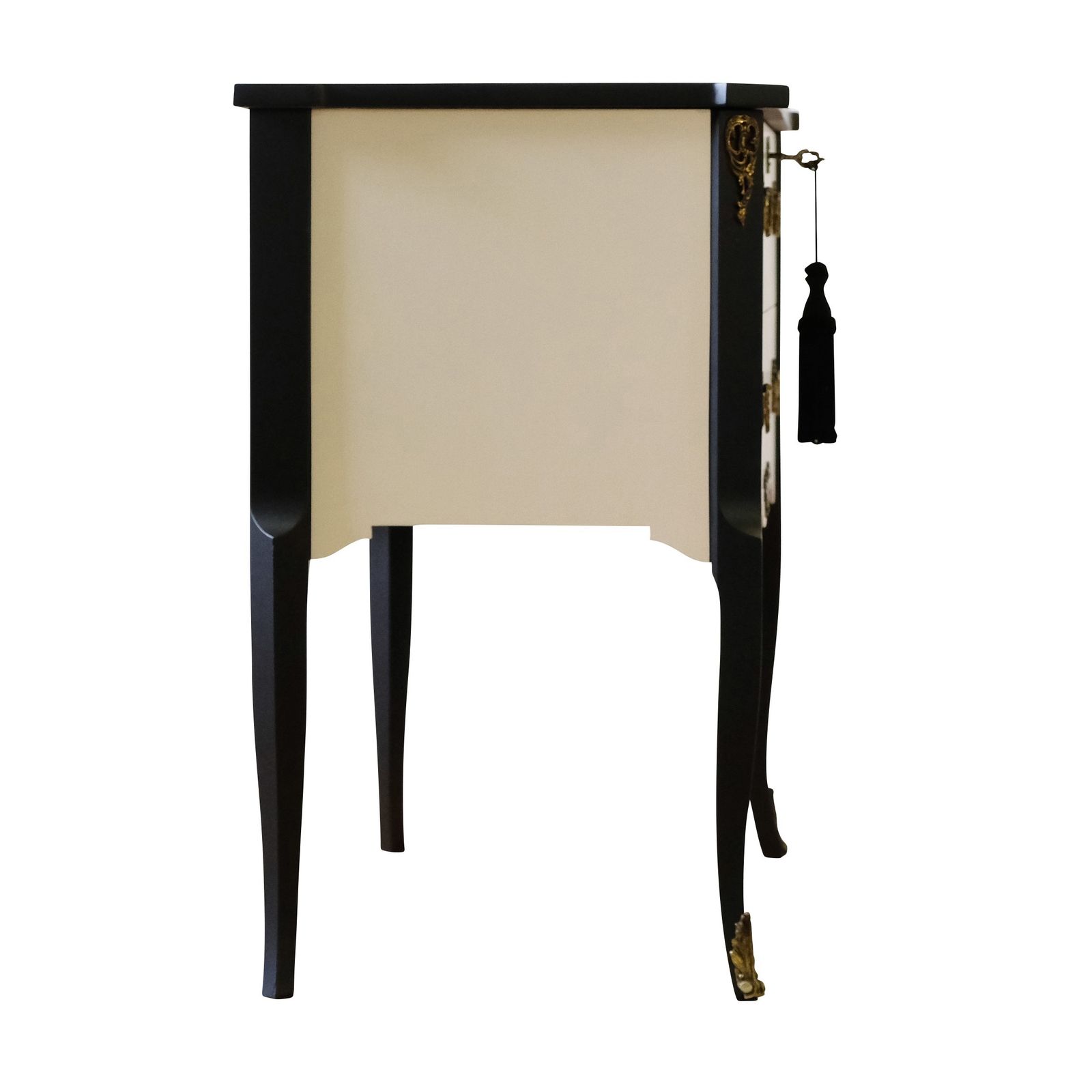 Gustavian Style Commode In Coco Chanel White With Black Details & Brass Details photo buy