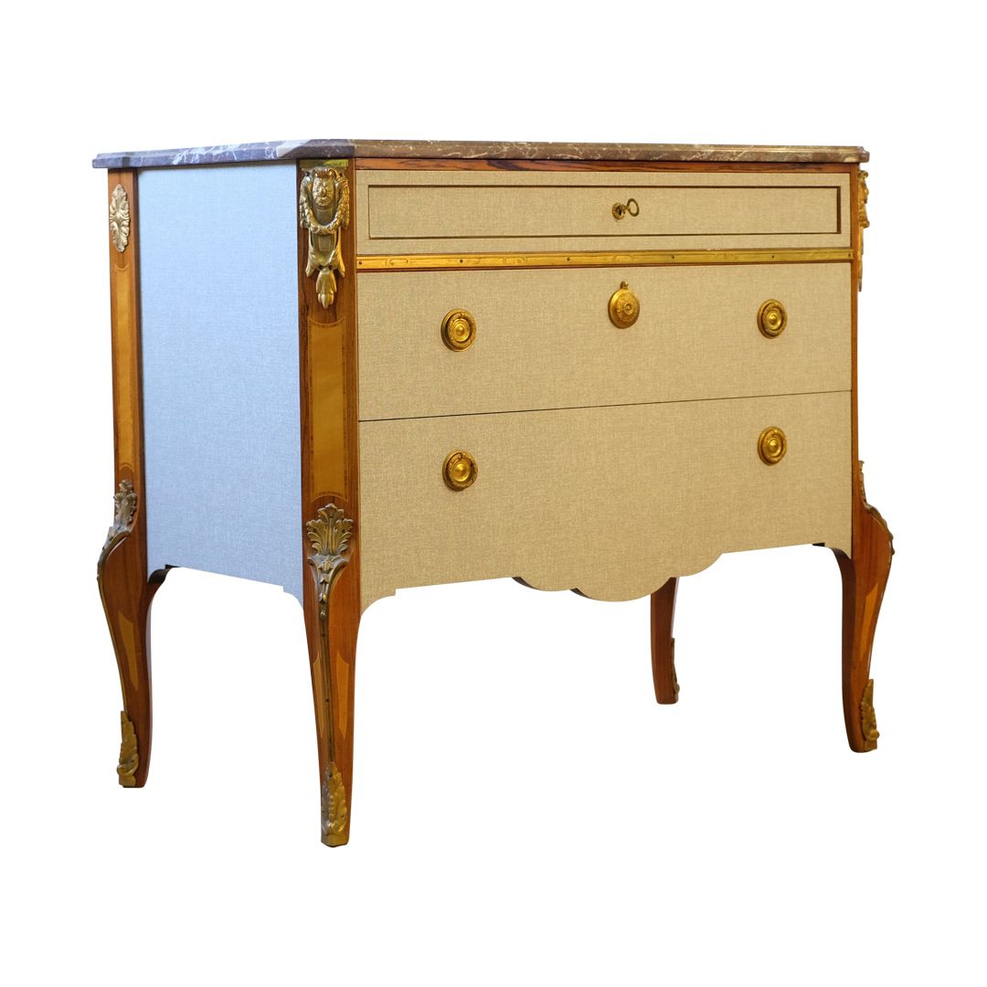 Gustavian Haupt Chest With Three Drawers With A Linen Fabric Design photo Furniture
