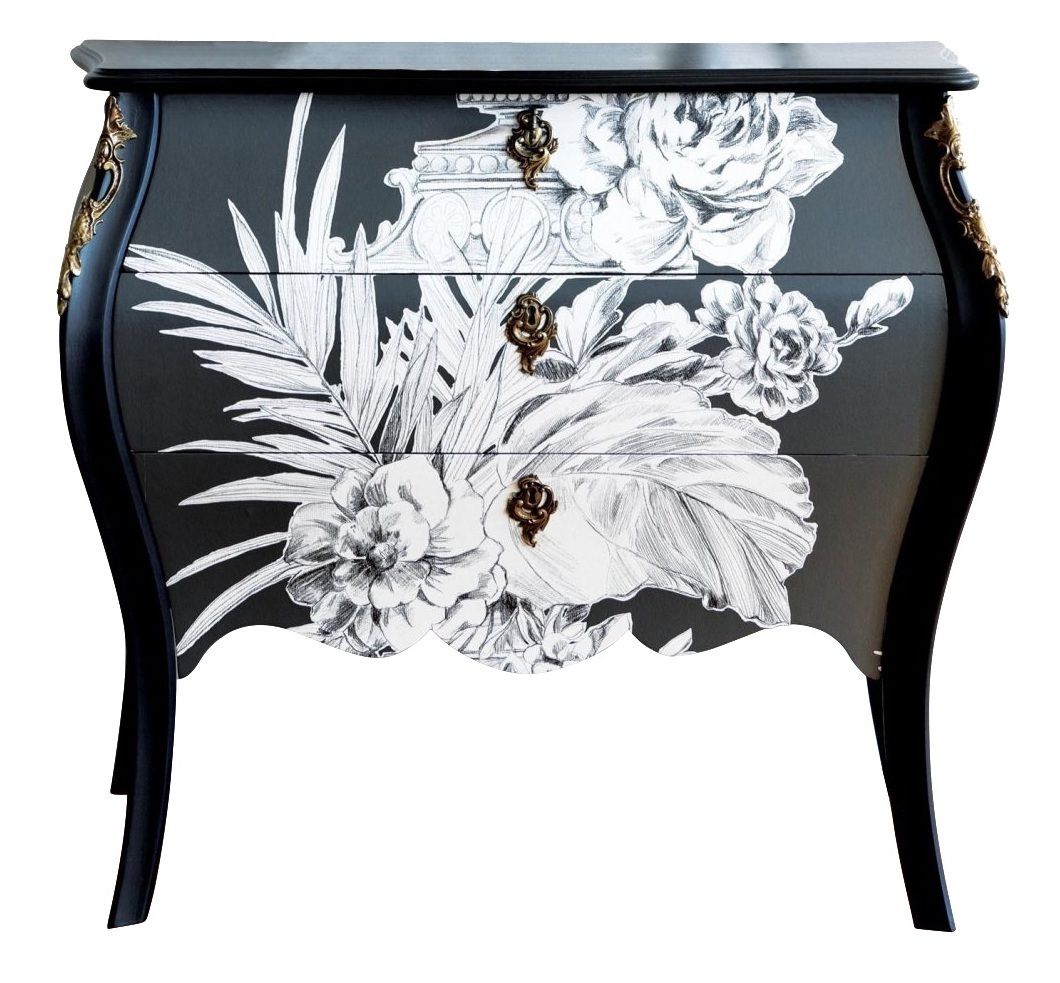 Rococo Two Drawer Chest Withcontemporary Floral Design  And Marble Top