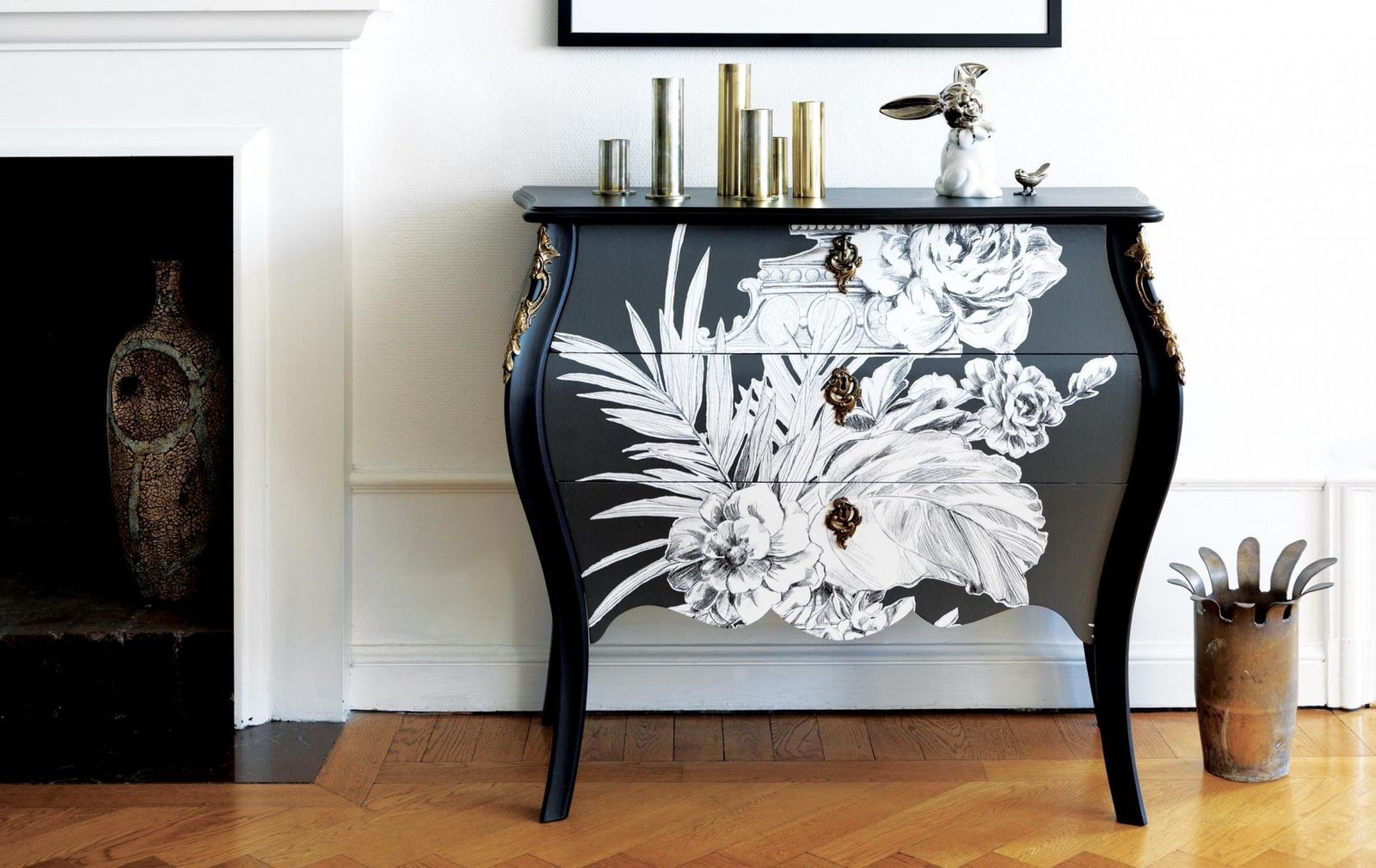 Rococo Two Drawer Chest Withcontemporary Floral Design  And Marble Top photo vinterior