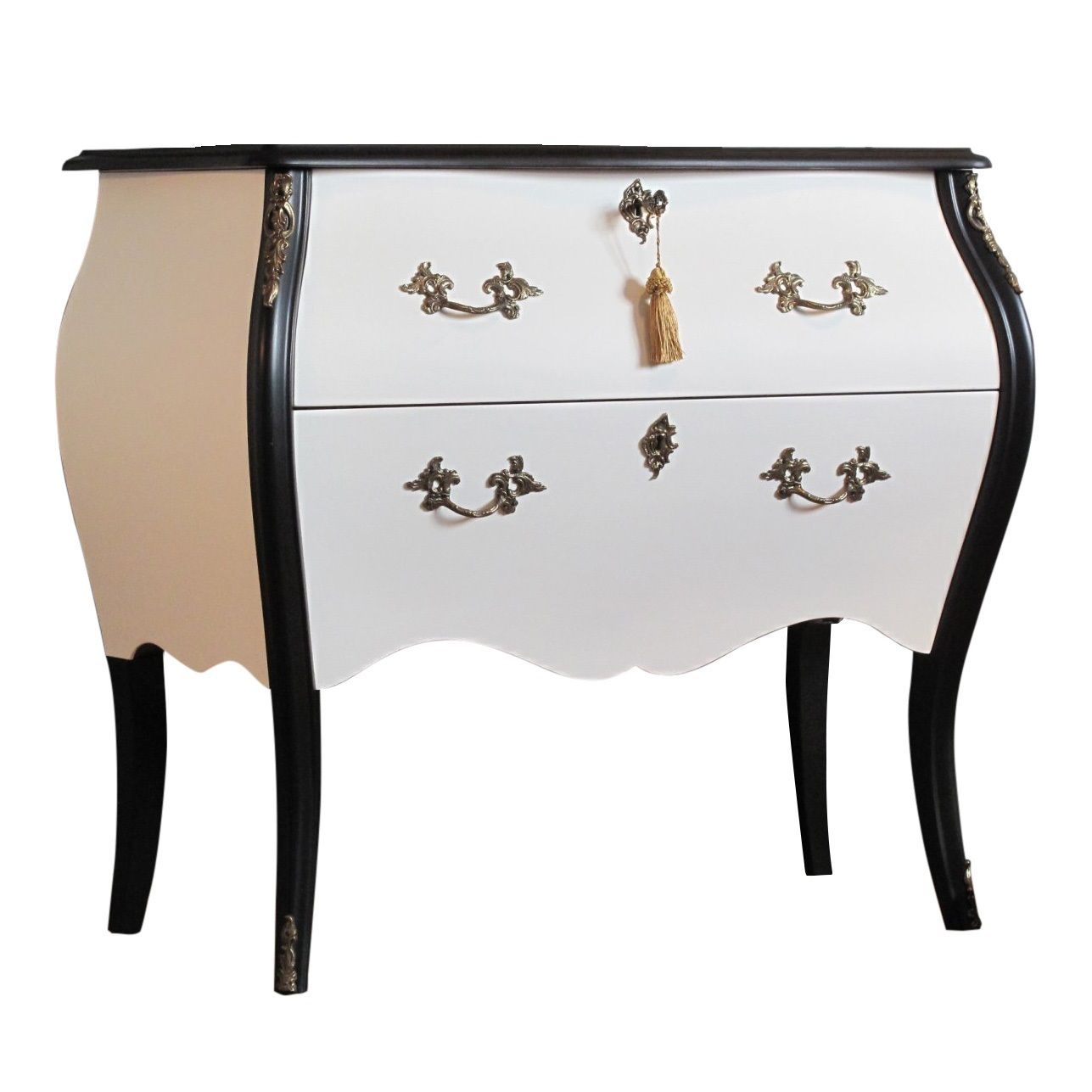 Rococo Two Drawer Chest In Classic White & Black With Marble Top photo furniture