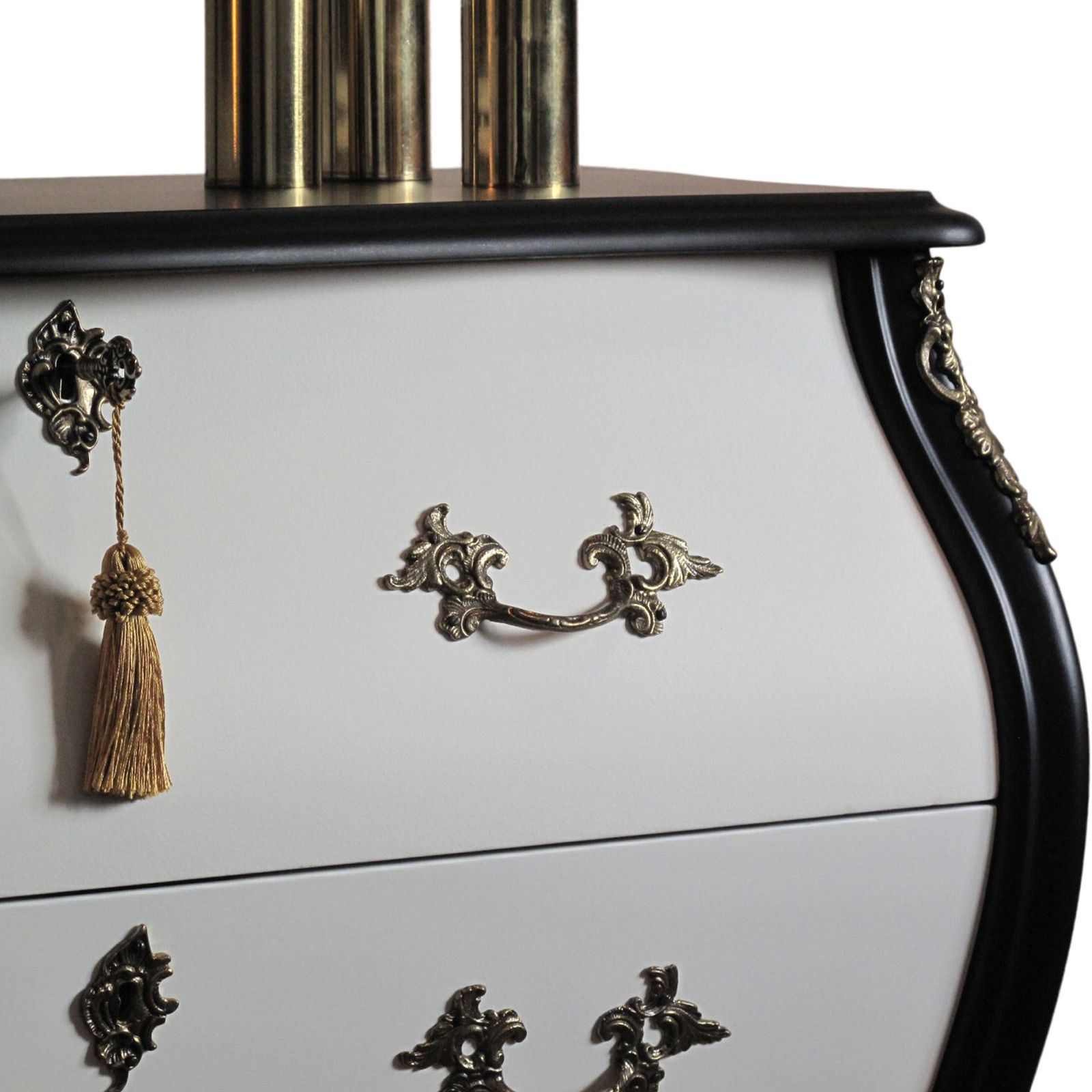 Rococo Two Drawer Chest In Classic White & Black With Marble Top photo for sale