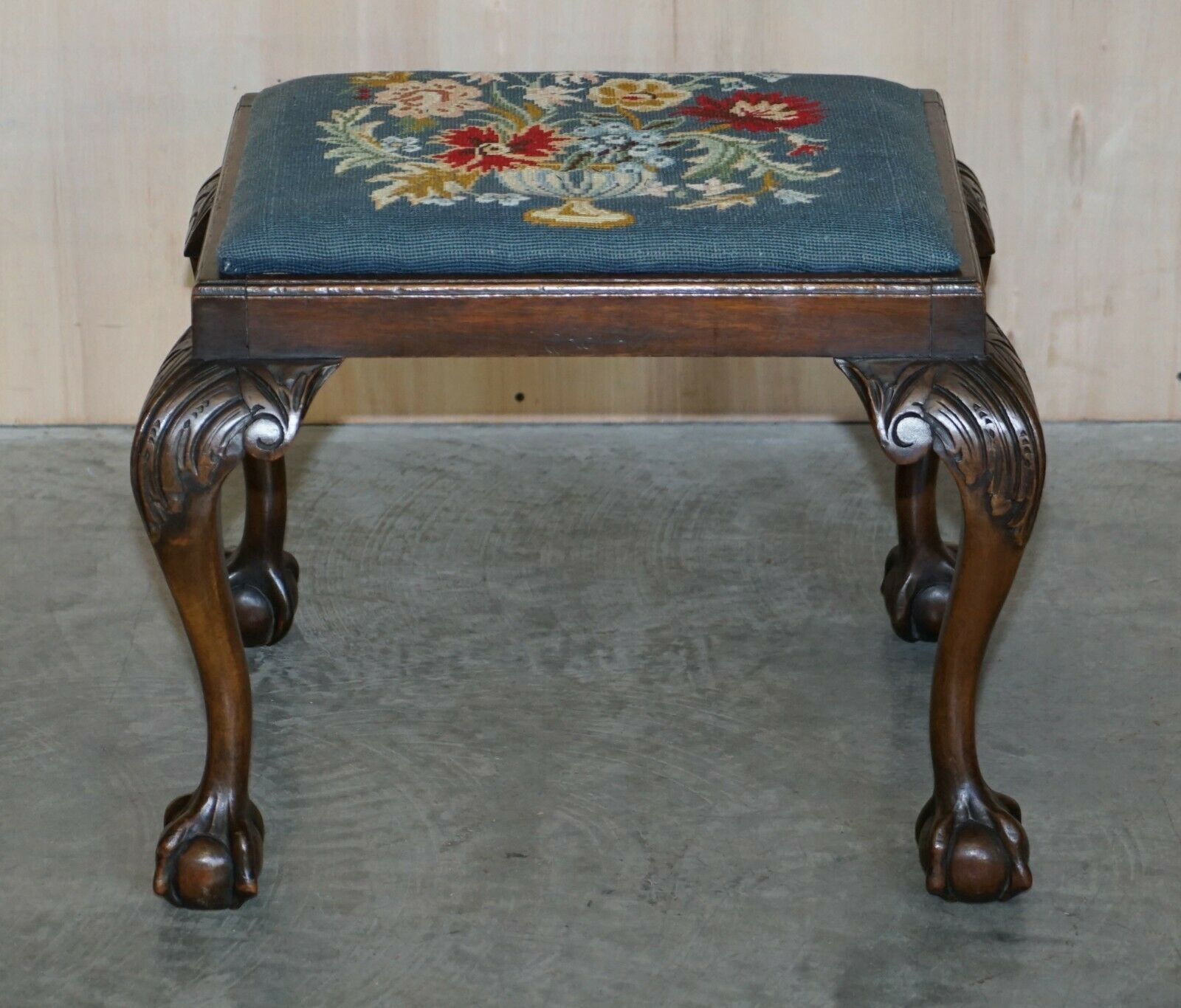 Fine Thomas Clarkson & Son Ltd Circa 1940 Hand Carved Claw & Ball Foot Stool photo for sale