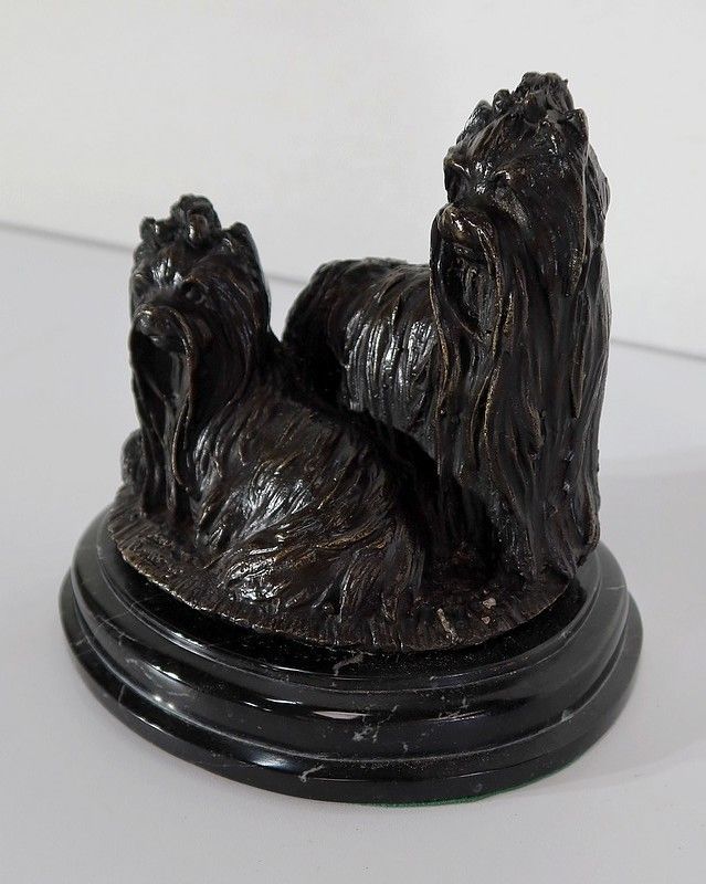 Couple Of Hard Metal Yorkshires, French School   Early 20th Century photo for sale