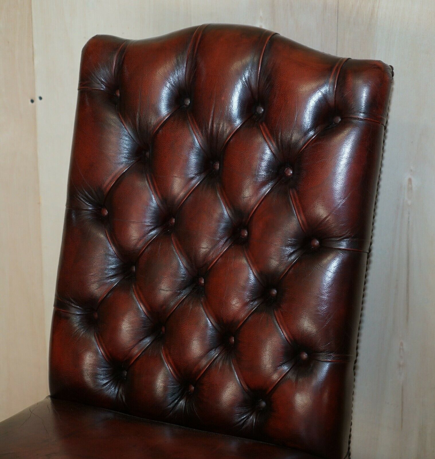 Nice Pair Of Oxblood Leather Vintage Chesterfield Gainsborough Side Chairs photo Furniture