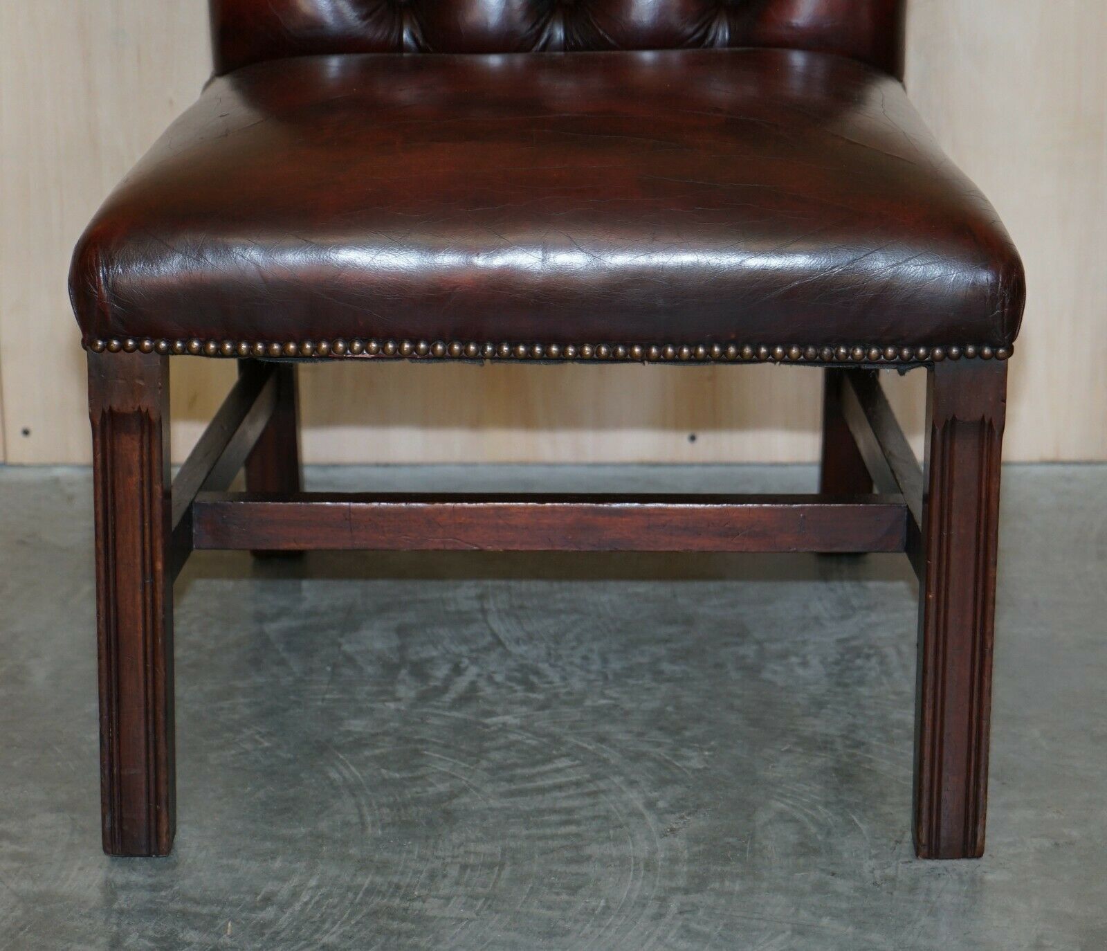Nice Pair Of Oxblood Leather Vintage Chesterfield Gainsborough Side Chairs photo vinterior
