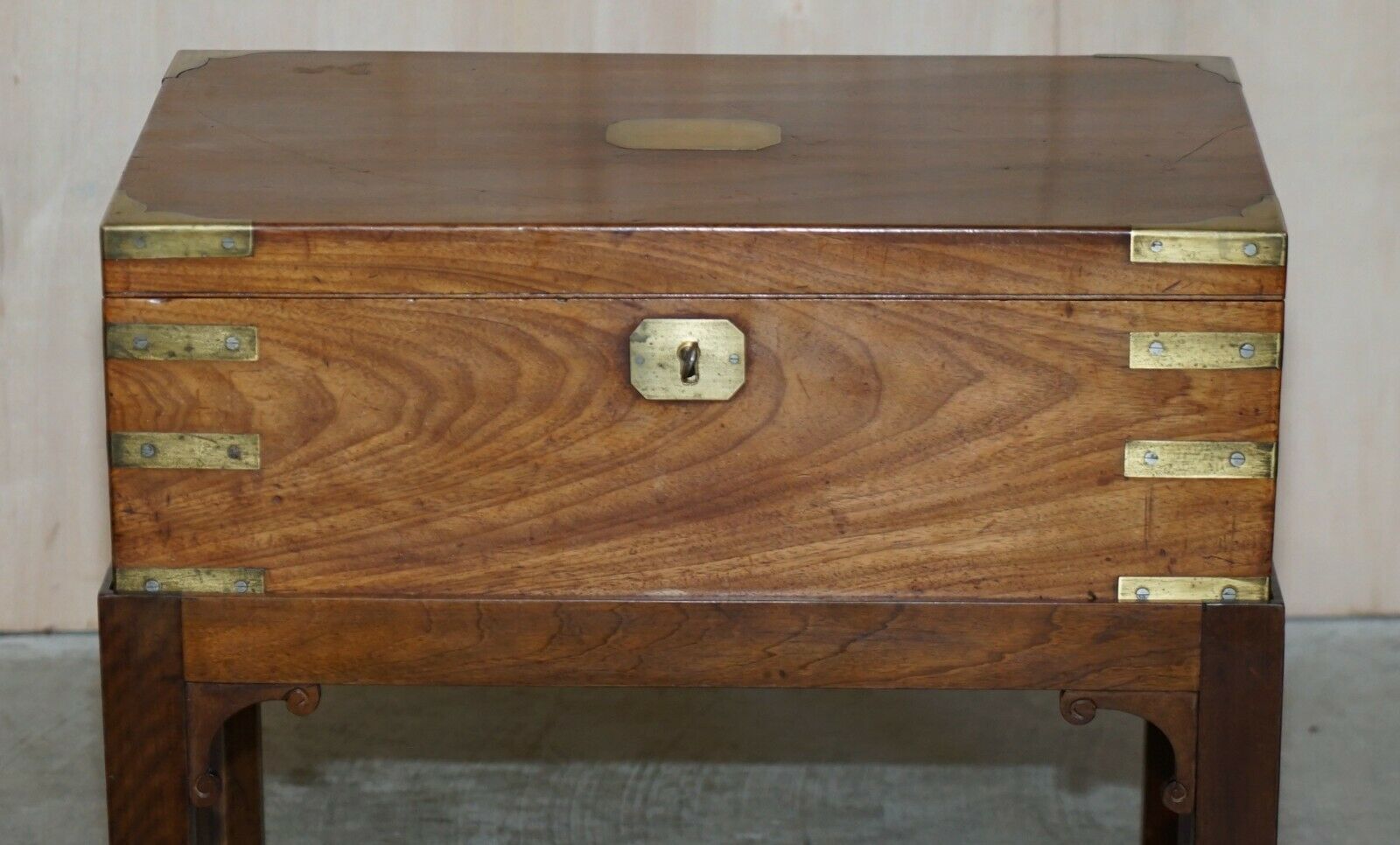 Exquisite Antique Mahogany Military Campaign Writing Slope Desk & Later Stand photo 2950.0