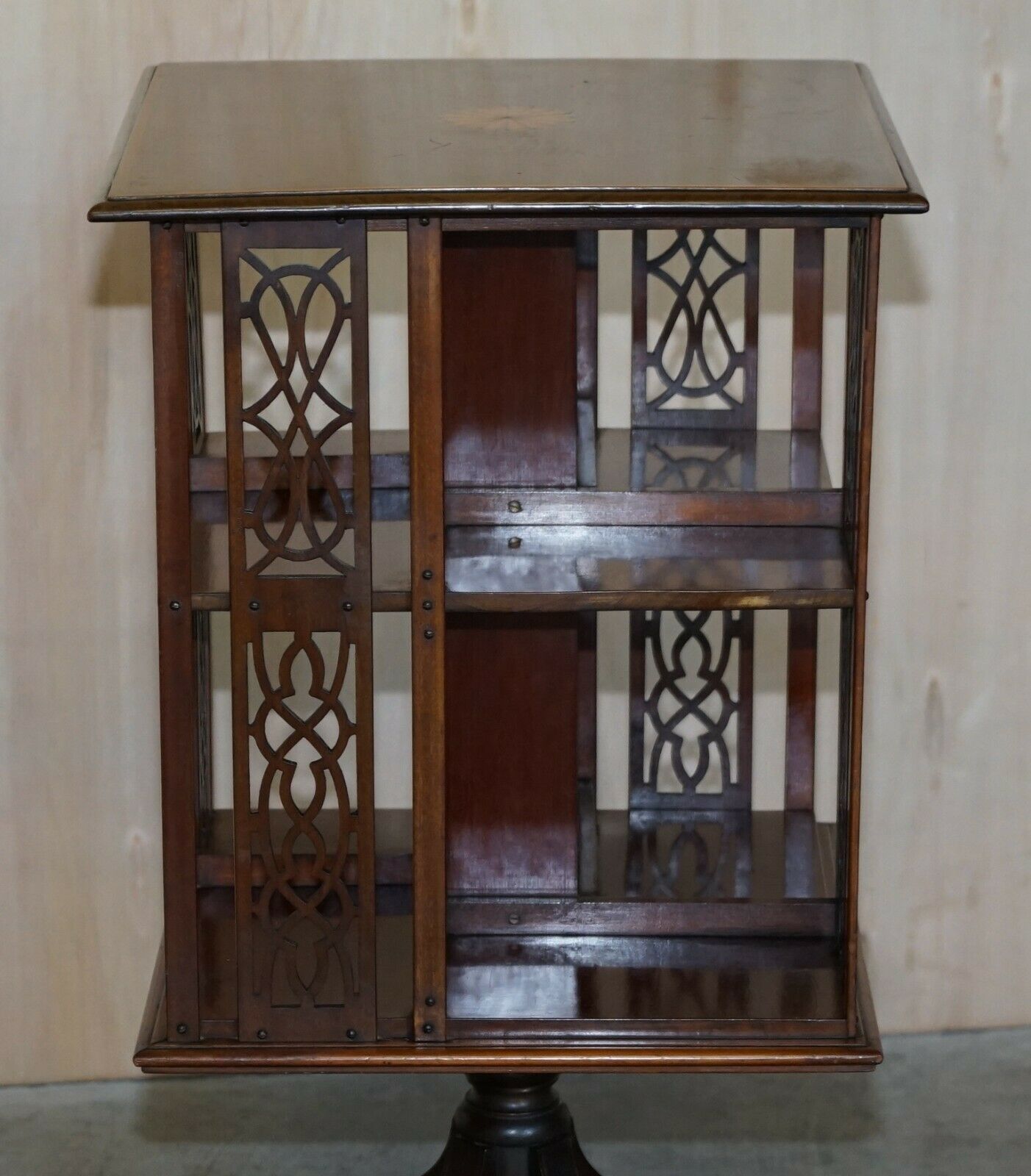 Victorian Sheraton Revival Mahogany & Satinwood Revolving Book Side End Table photo 1850.0